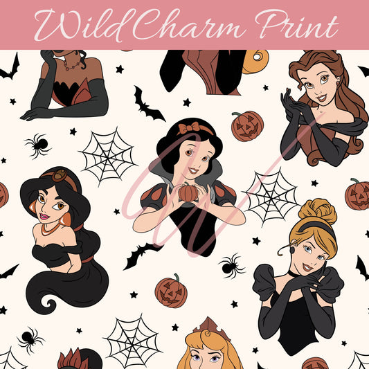 Halloween Magical Princesses seamless repeat pattern