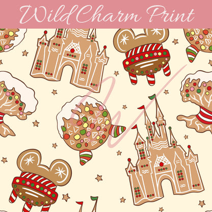 Magical Christmas park seamless repeat pattern