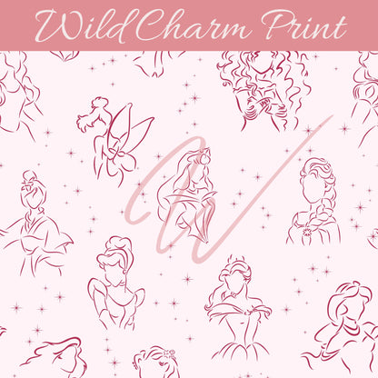 Magical Classic Princesses seamless repeat pattern, Princess Seamless pattern for fabric sublimation