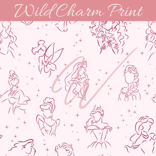 Magical Classic Princesses seamless repeat pattern, Princess Seamless pattern for fabric sublimation