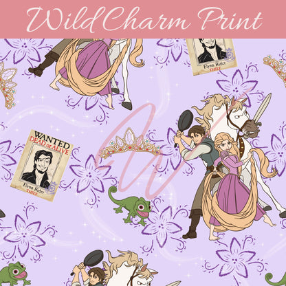 Magical Long Haired Princess seamless repeat pattern