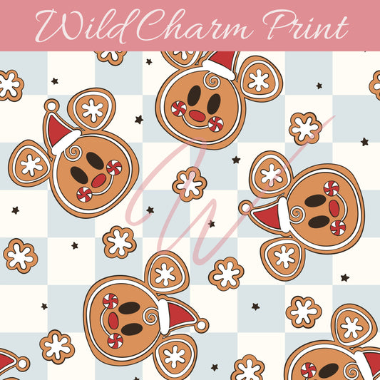 Magical Mouse Gingerbread Cookies seamless repeat pattern, Christmas mouse snacks seamless pattern, seamless pattern for fabric sublimation