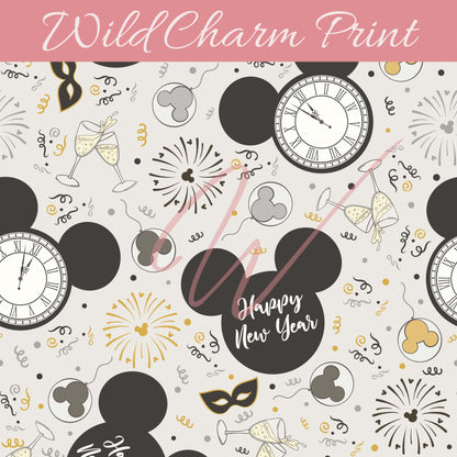 New Year's seamless pattern, Disco Ball Pattern, Magical seamless, Winter Pattern, Mouse Cheers Pattern File for fabric sublimation