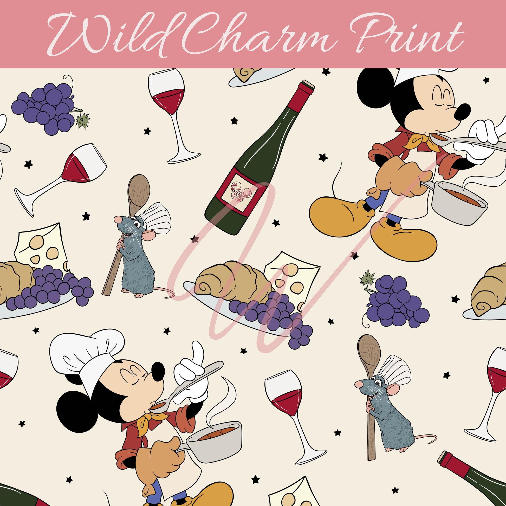 Magical food and wine seamless pattern