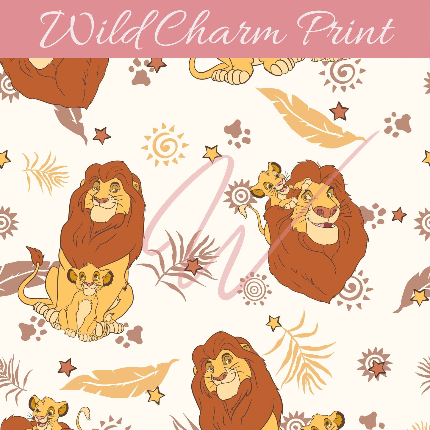 King Lion Cub seamless pattern, Magical seamless, Summer seamless for fabric sublimation, Digital download