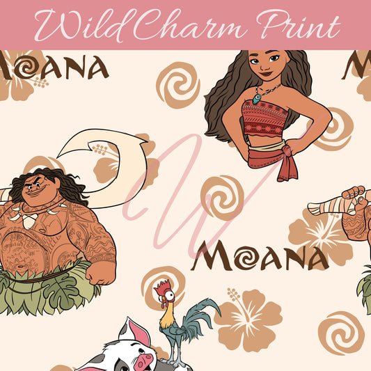 Maui Princesses seamless file, Princess Seamless, Magical Summer Seamless repeat pattern for fabric sublimation