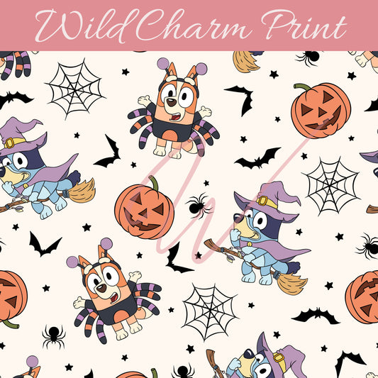 Cartoon dog and Friends seamless pattern, Halloween dog seamless, Magical seamless, Halloween design for fabric sublimation Digital download