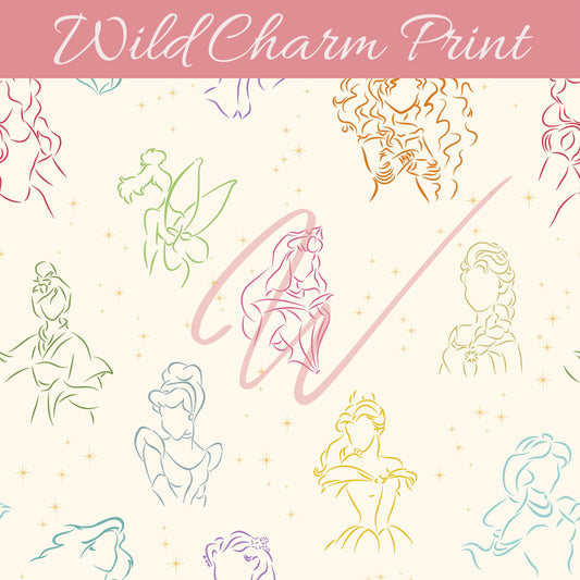 Magical Classic Princesses seamless repeat pattern, Princess Seamless pattern for fabric sublimation