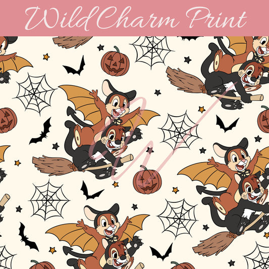 Halloween seamless repeat pattern, Chip Halloween seamless pattern, Dale Halloween, Magical fall seamless pattern for fabric sublimation