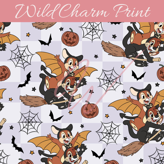 Halloween seamless repeat pattern, Chip Halloween seamless pattern, Dale Halloween, Magical fall seamless pattern for fabric sublimation