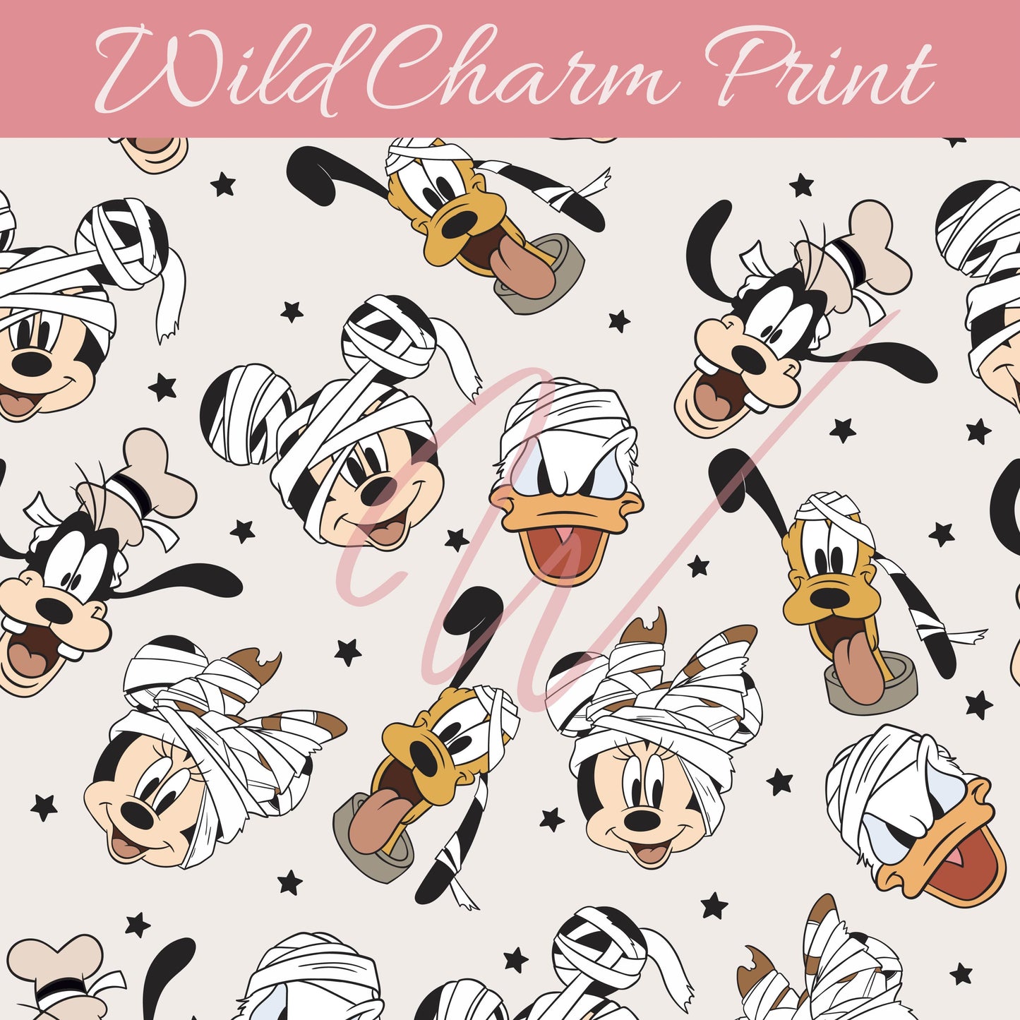 Neutral Mummy Mouse and Friends seamless file, Magical Halloween seamless pattern, Mouse Halloween seamless file for fabric sublimation