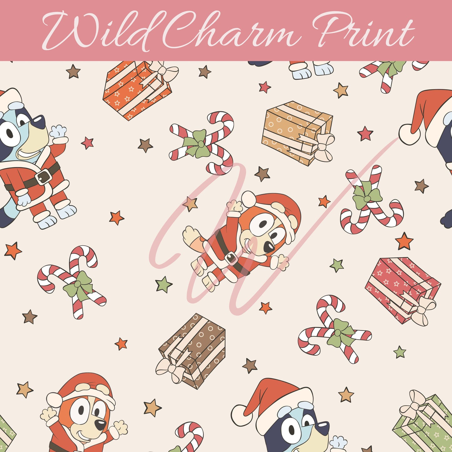 Cartoon dog and Friends seamless pattern, Christmas dog seamless, Magical seamless, Christmas design for fabric sublimation Digital download