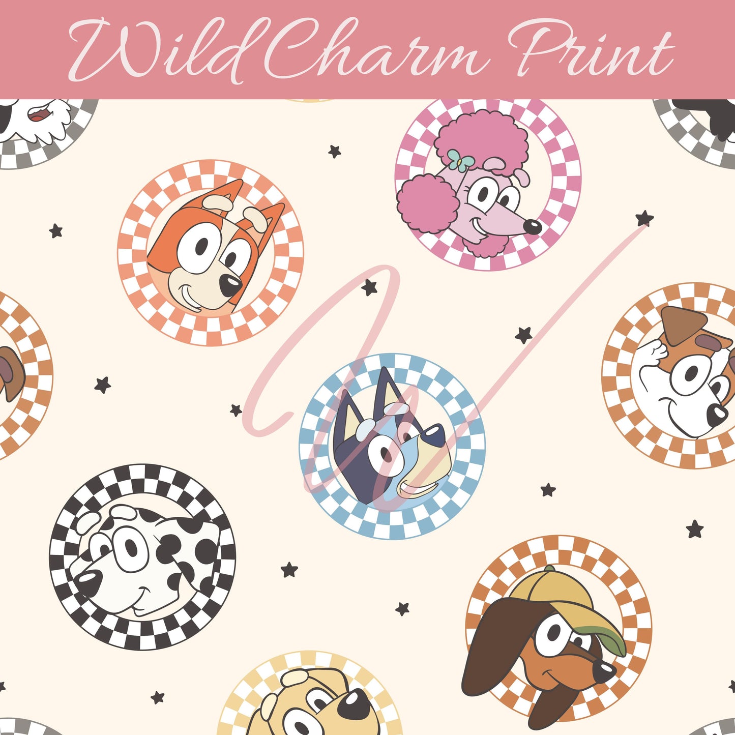 Cartoon dog and Friends seamless pattern, dog seamless, Magical seamless, Floral design for fabric sublimation, Digital download