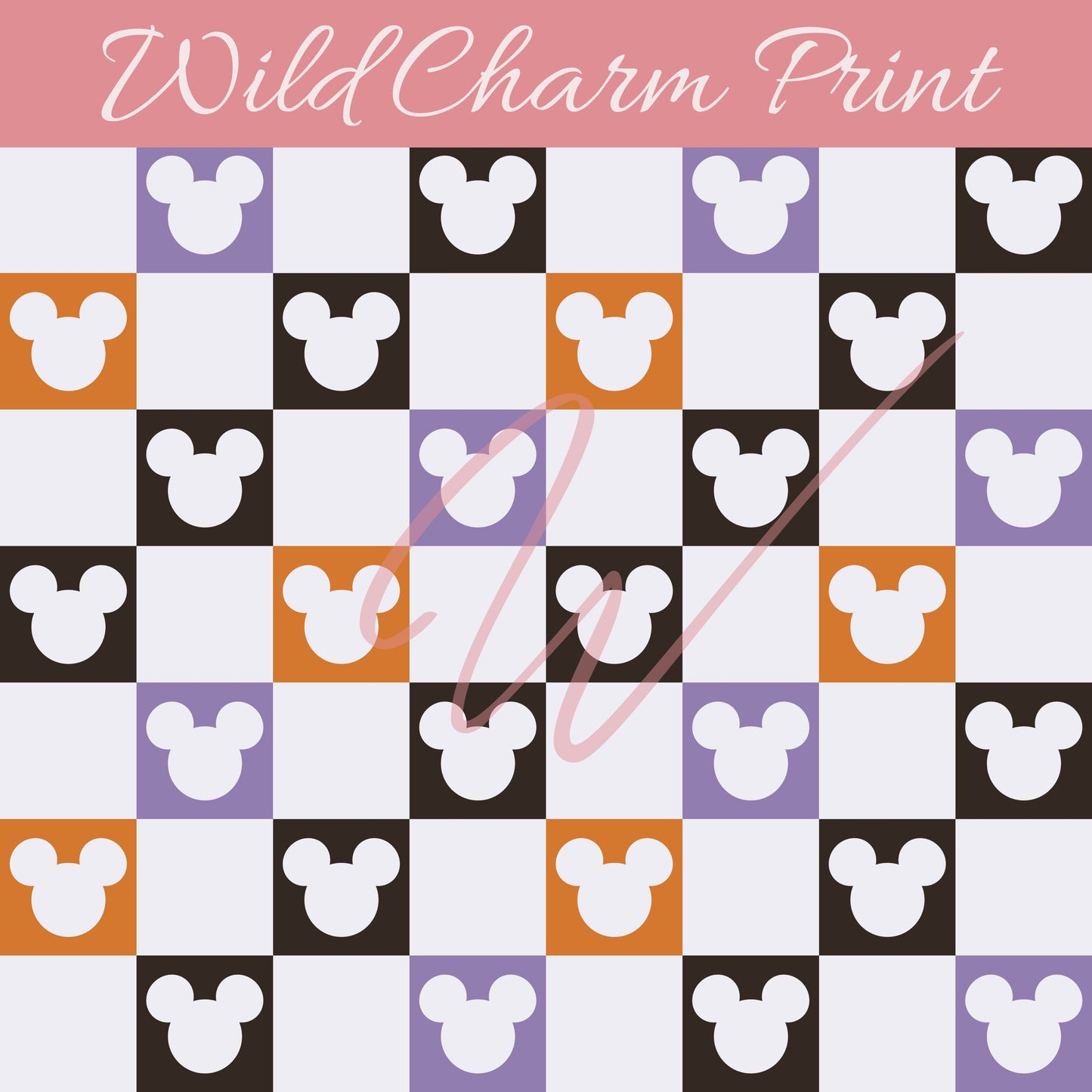 Mouse Ears Check seamless file, Magical mouse seamless, Summer Fall seamless repeating pattern for fabric sublimation