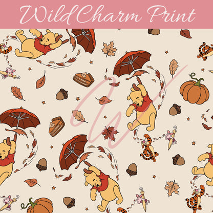 Winnie the pooh seamless pattern, Fall seamless, Magical seamless, Pooh seamless file for fabric sublimation, Digital download