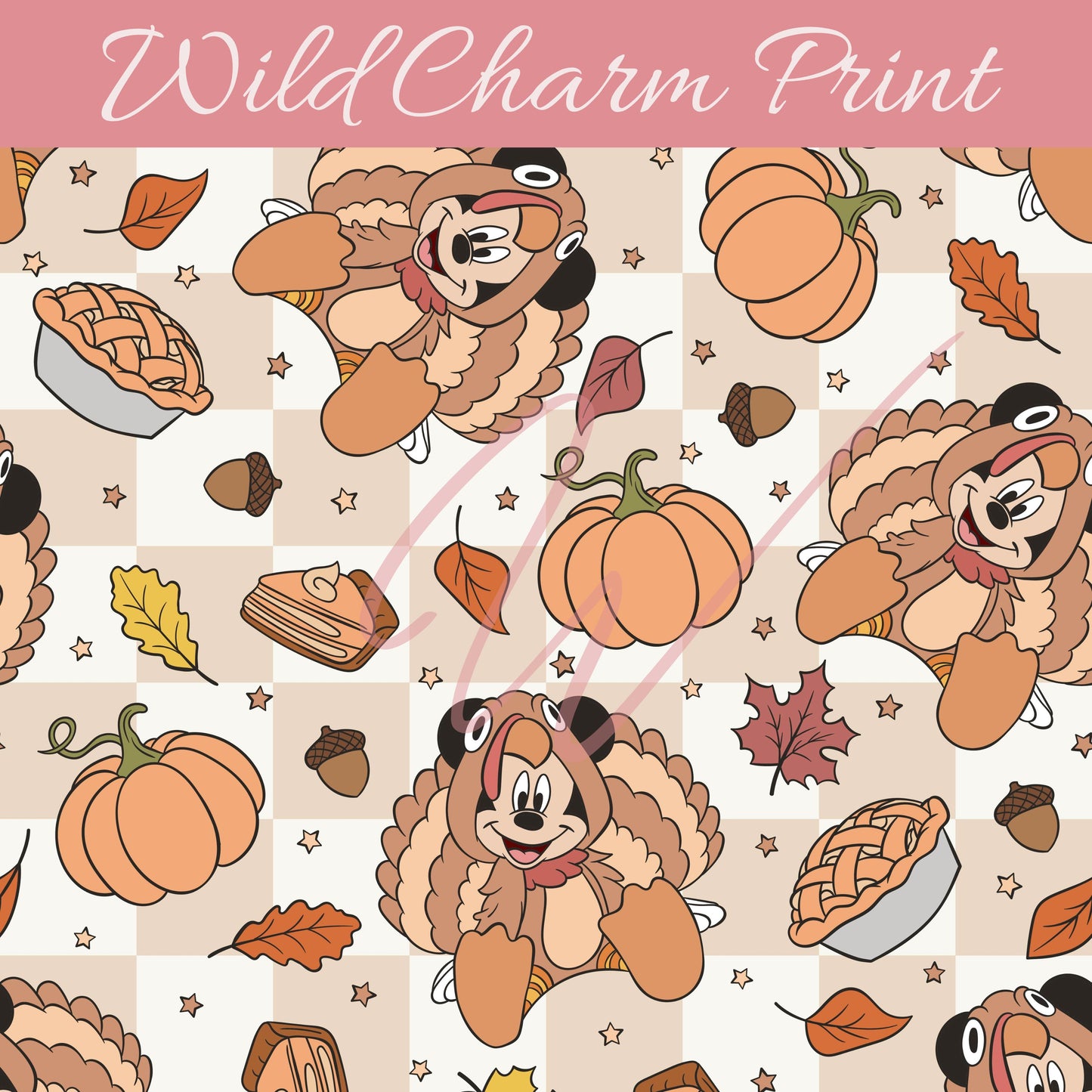 Mouse Thanksgiving Seamless Pattern, Magical Thanksgiving Seamless Pattern, Fall seamless repeating pattern for fabric sublimation