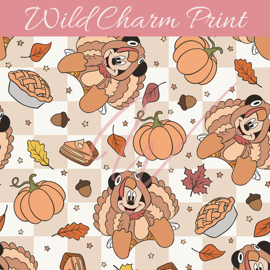 Mouse Thanksgiving Seamless Pattern, Magical Thanksgiving Seamless Pattern, Fall seamless repeating pattern for fabric sublimation