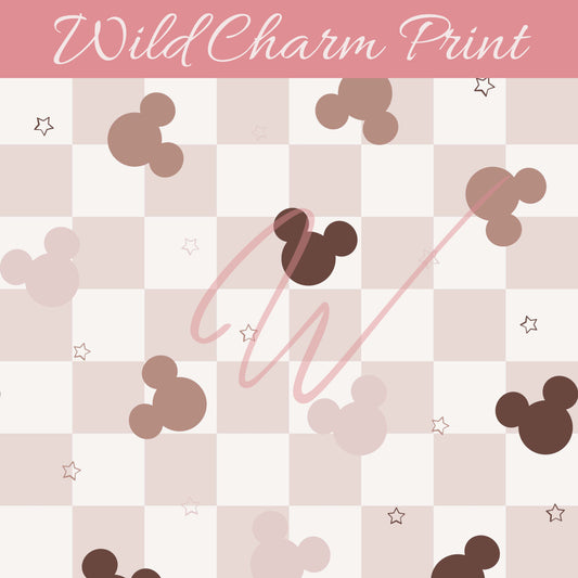 Neutral Mouse ears seamless repeat pattern, Mouse Checkered seamless pattern, boys seamless pattern for fabric sublimation