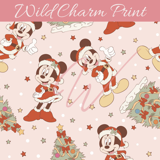 Christmas seamless repeat pattern, Vintage Mouse Christmas seamless pattern, Magical Christmas seamless pattern for fabric sublimation