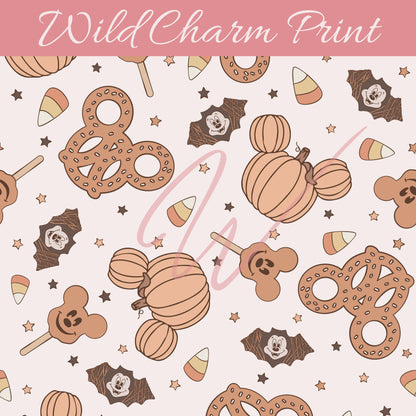 Halloween seamless repeat pattern, Mouse Pumpkins seamless pattern, Boys seamless pattern for fabric sublimation