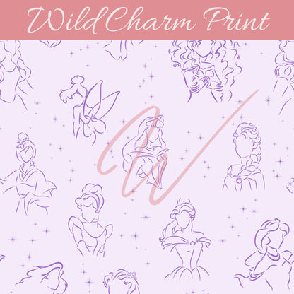 Halloween Magical Princesses seamless repeat pattern, Witchy Princess Seamless pattern for fabric sublimation