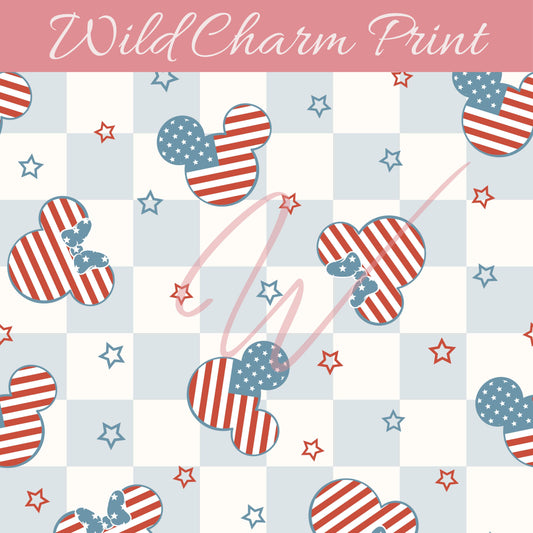 Mouse Fourth of July seamless file, Magical mouse seamless, Patriotic Summer seamless repeating pattern for fabric sublimation