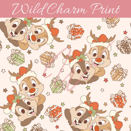 Christmas seamless repeat pattern, Chip Christmas seamless pattern, Dale Christmas, Winter seamless pattern for fabric sublimation