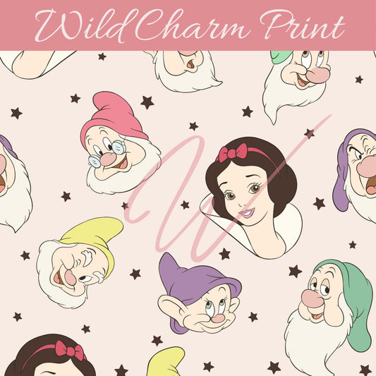 Magical Classic Princess Cream seamless repeat pattern, Cute Snow white seamless file for fabric sublimation