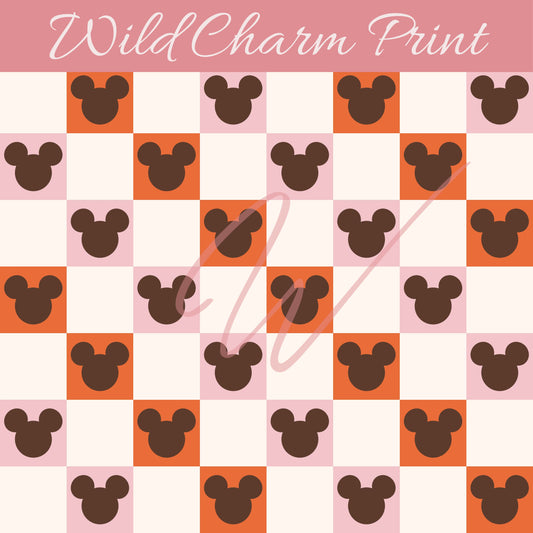 Valentines Mouse seamless pattern, Checkerboard seamless, Magical Check seamless design for fabric sublimation, Digital download