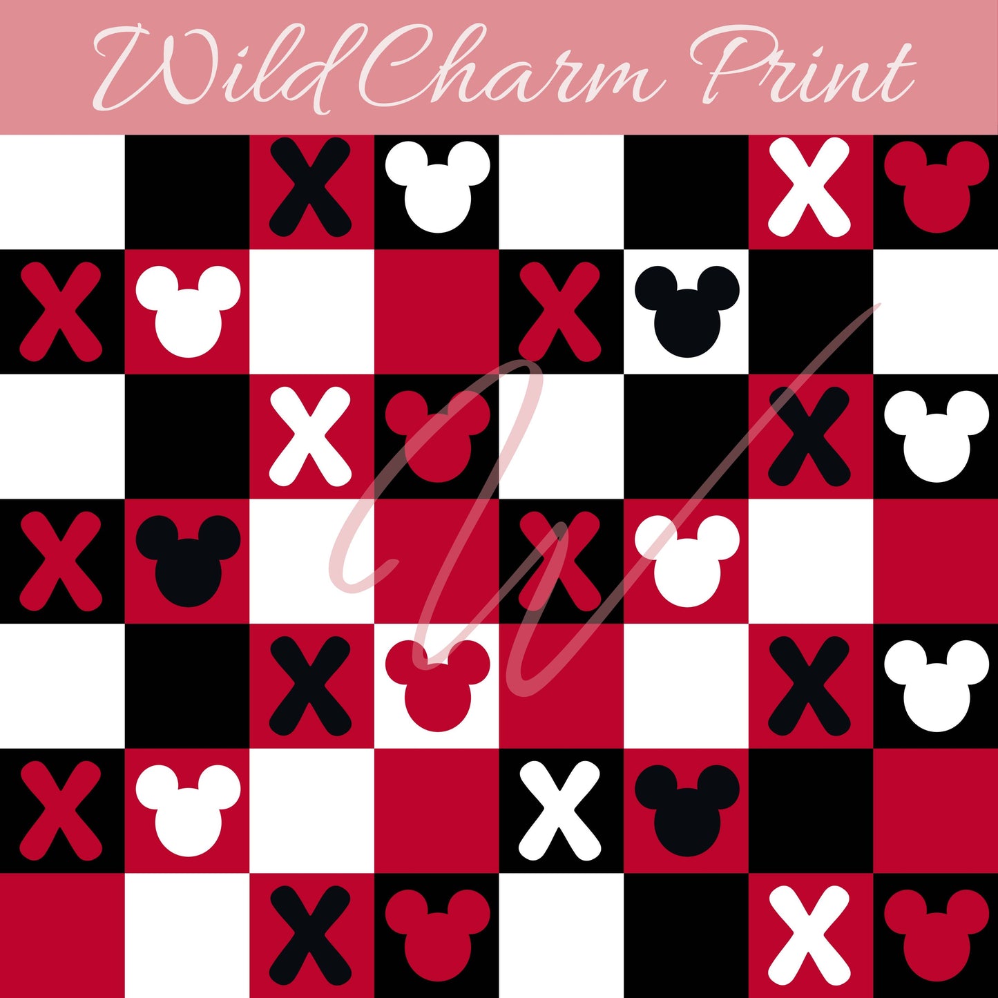 Valentines Mouse seamless pattern, Mouse checkered seamless, Magical Hearts love xo seamless design for fabric sublimation, Digital download