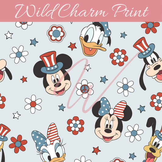 Mouse Fourth of July seamless file, Magical mouse seamless, 4th of July Summer seamless repeating pattern for fabric sublimation